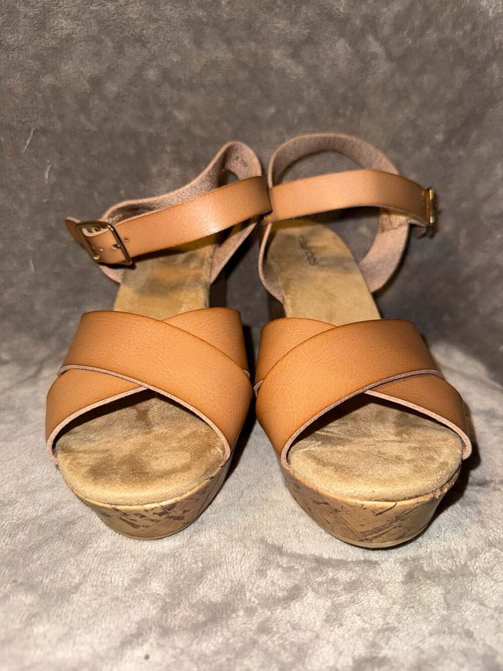 Maurices Elsa Tan Faux Leather Cork Wedge Sandals Size 8.5M
